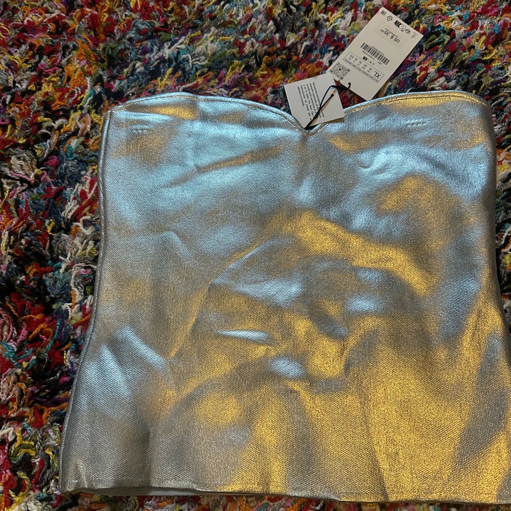 Zara Silver Strapless Women's Top - Picture 2 of 7